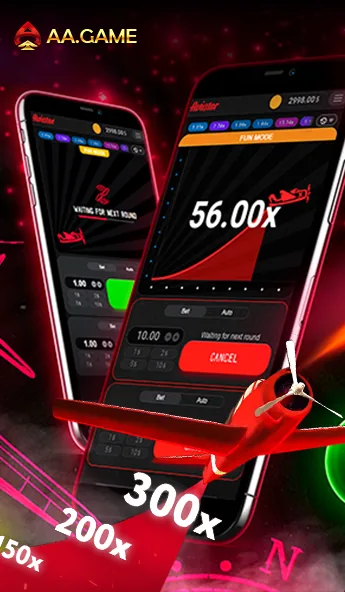 AA Game Aviator app preview with red aircraft
